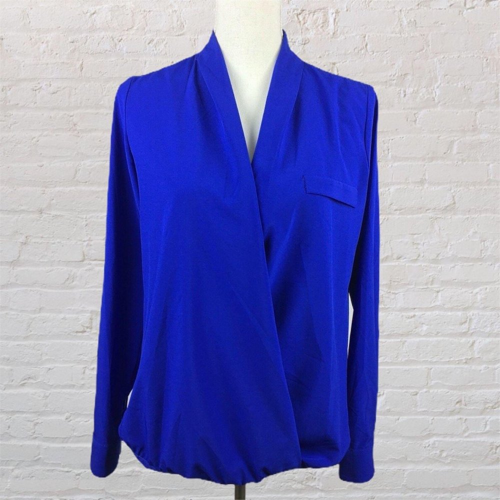 NWT Fashionista Blue Cross Front Faux Wrap Blouse